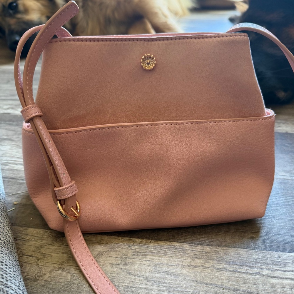 LC Lauren Conrad Blush Leather Crossbody Bag Gold Floral Detail